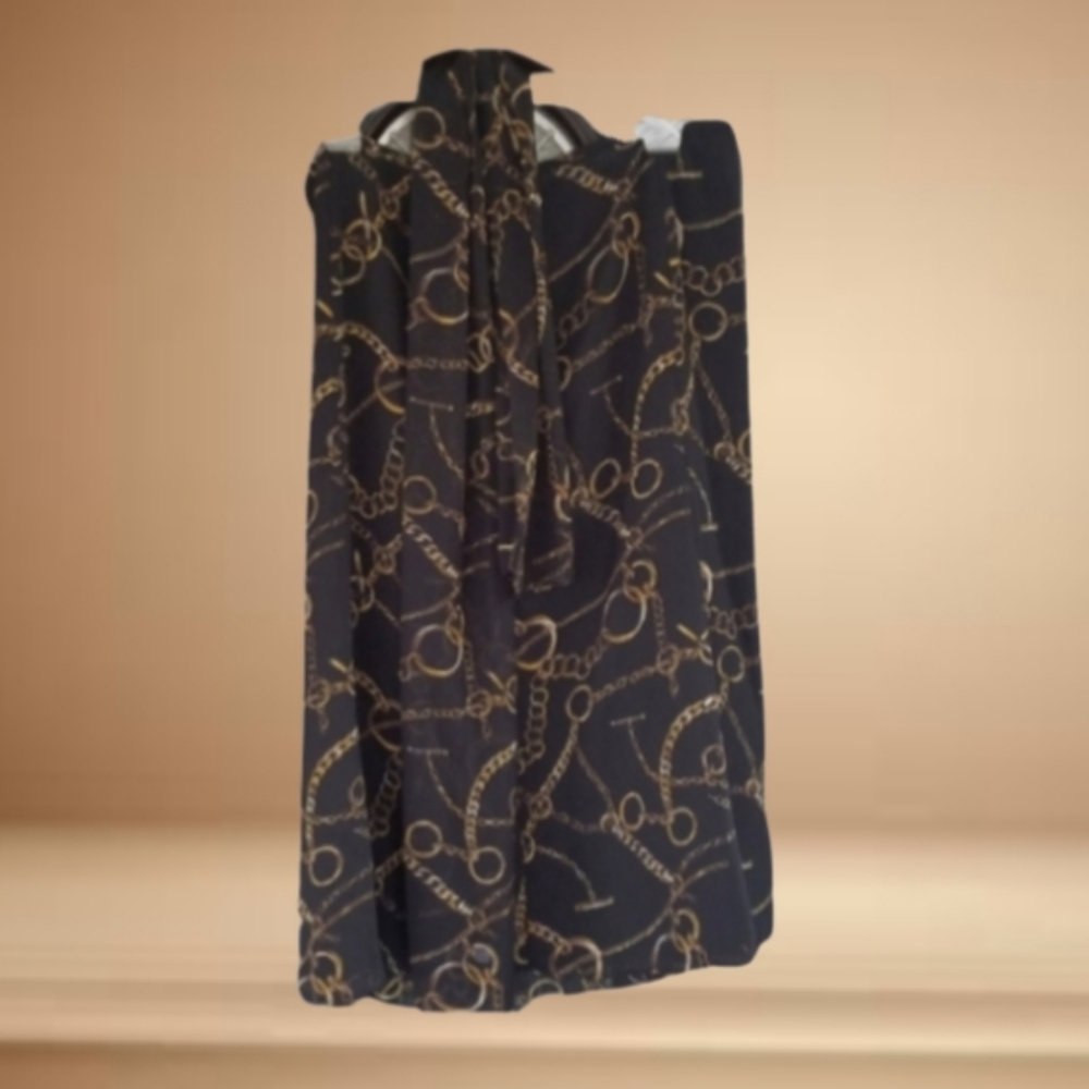 Tz) Evan-Picone Black Skirt Size 12 Gold Chain Print Midi Classic Career
